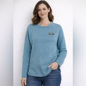 LL Bean Womens Ribbed Pullover Top Blue Long Sleeve Size Large
